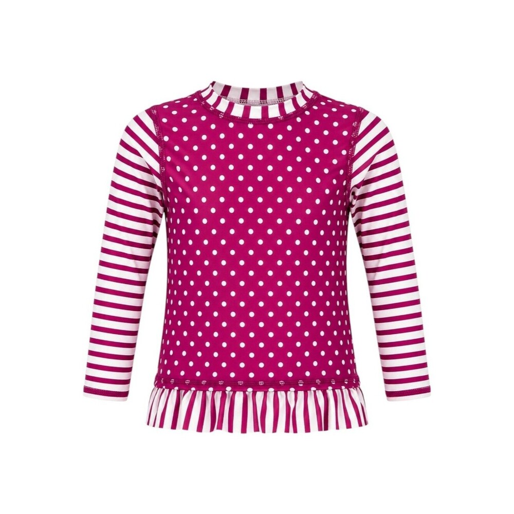 Ruffle Butts Kids Pink Stripes Polka Dots Long Sleeve Swim Rash Guard Girls 4T
